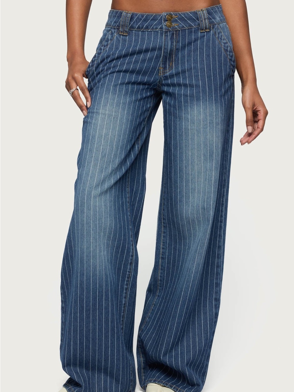 Edikted Tall Cory Striped Low Rise Baggy Jeans Size Small - Picture 2 of 9